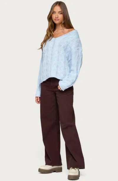 Edikted Inga Oversized Cable Knit Sweater In Blue