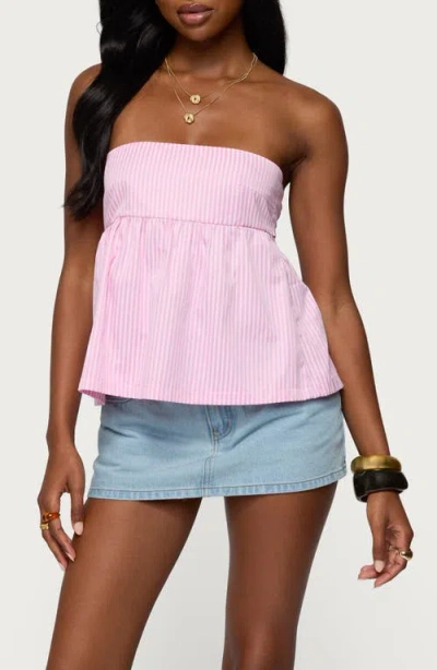Edikted Maddie Strapless Striped Babydoll Top In Pink