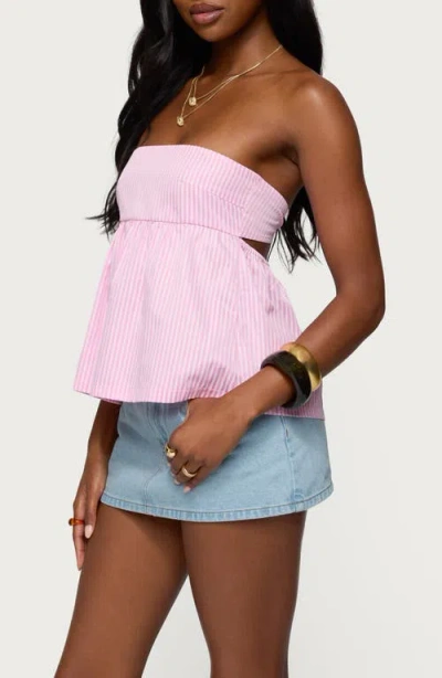 Edikted Maddie Strapless Striped Babydoll Top In Pink