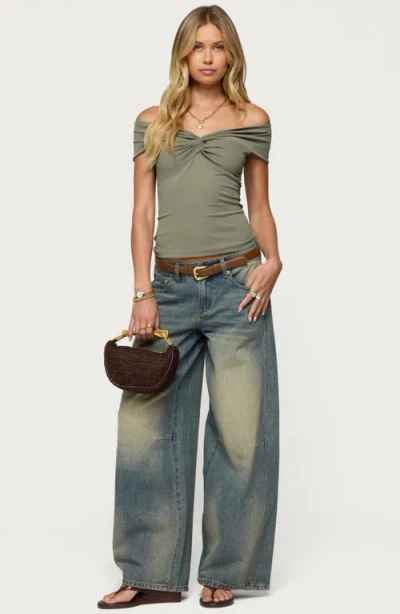 Edikted Twist Front Off The Shoulder Top In Green