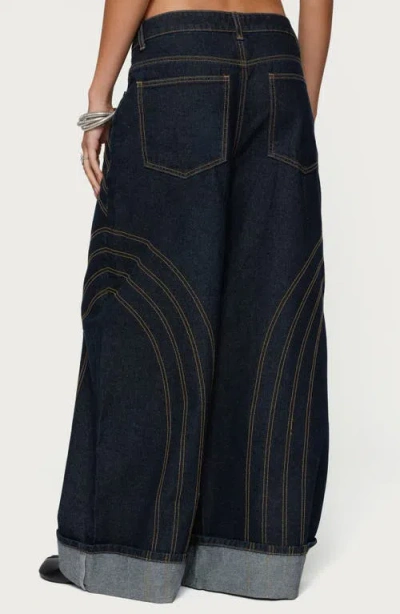 Edikted Cuffed Low Rise Wide Leg Jeans In Black