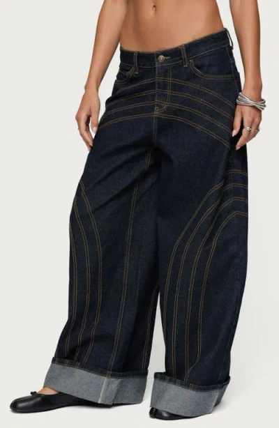 Edikted Cuffed Low Rise Wide Leg Jeans In Black