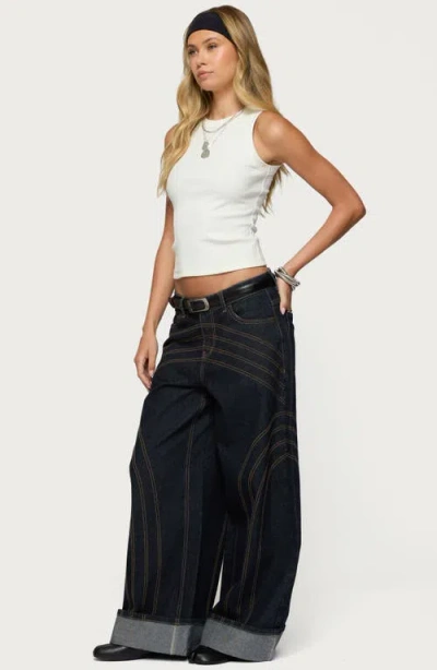Edikted Cuffed Low Rise Wide Leg Jeans In Black