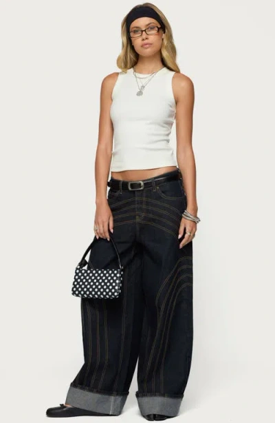 Edikted Cuffed Low Rise Wide Leg Jeans In Black