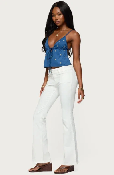 Edikted Mattea Patch Pocket Low Rise Flare Jeans In White