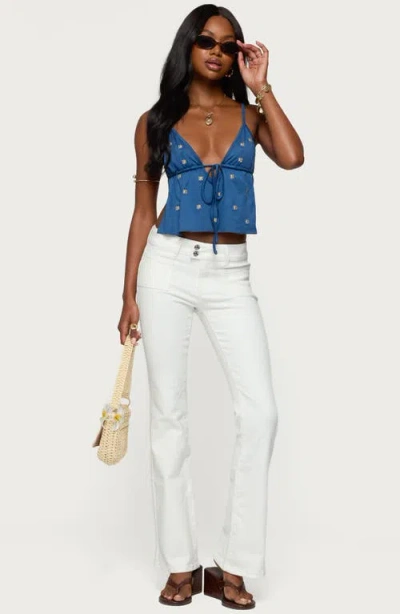 Edikted Mattea Patch Pocket Low Rise Flare Jeans In White