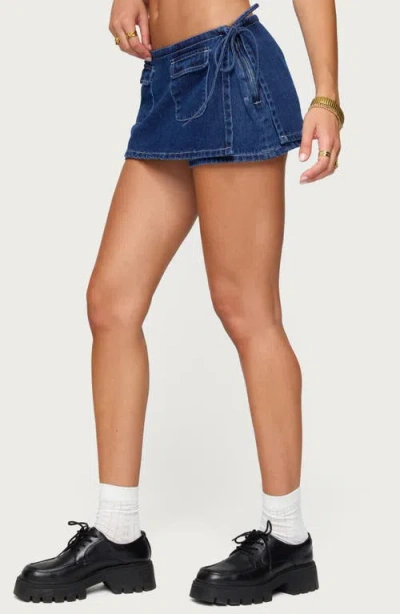 Edikted Giselle Wrap Low Rise Denim Miniskort In Blue