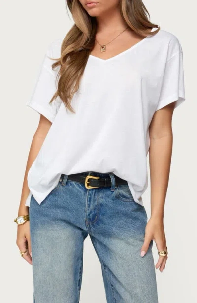 Edikted Sonora Oversized V Neck T Shirt In White
