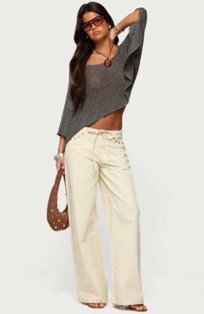 Edikted Grommet Tie Waist Low Rise Colored Wash Jeans In Multi
