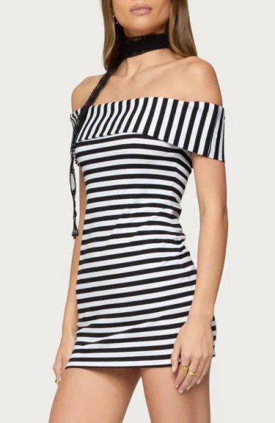 Edikted Zivi Stripe Foldover Off-the-shoulder Minidress In Multi