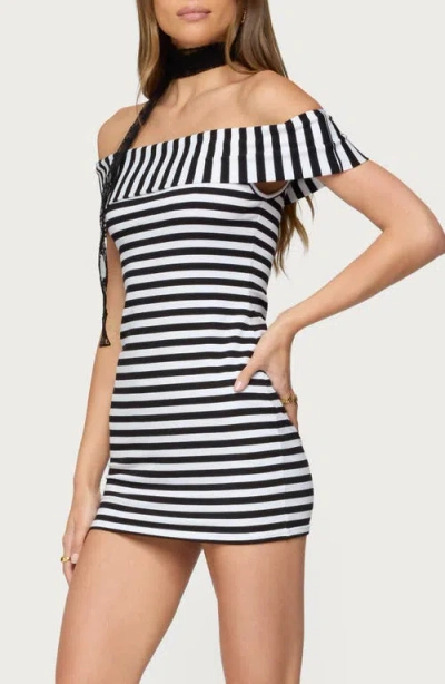 Edikted Zivi Stripe Foldover Off-the-shoulder Minidress In Multi