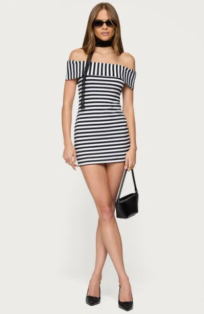 Edikted Zivi Stripe Foldover Off-the-shoulder Minidress In Multi