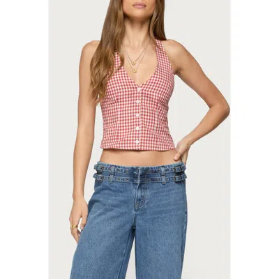 Edikted Evan Gingham Cotton Halter Top In Multi