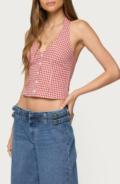 Edikted Evan Gingham Cotton Halter Top In Multi