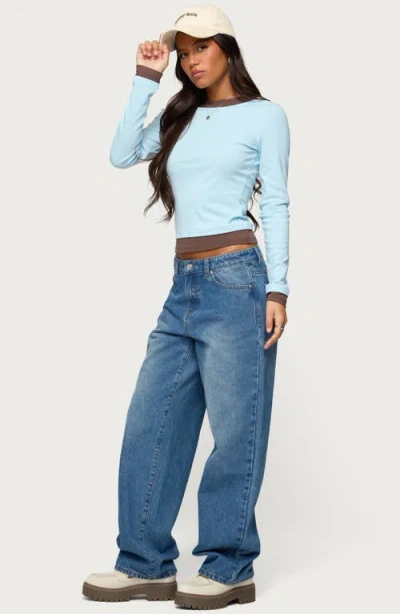 Edikted Layered Look Long Sleeve Stretch Cotton Top In Gray