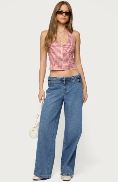 Edikted Evan Gingham Cotton Halter Top In Multi