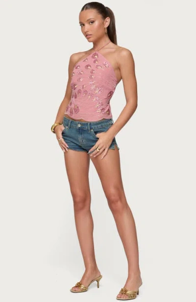 Edikted Beaded Sequin Open Back Halter Top In Pink