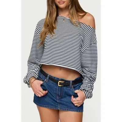 Edikted Aveline Stripe One-shoulder Sweatshirt In Multi