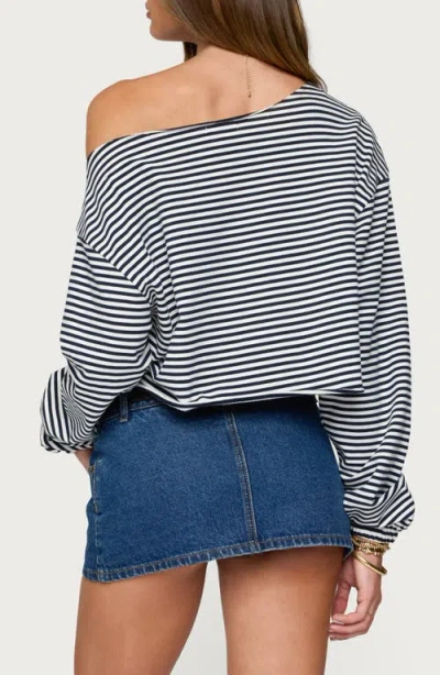 Edikted Aveline Stripe One-shoulder Sweatshirt In Multi