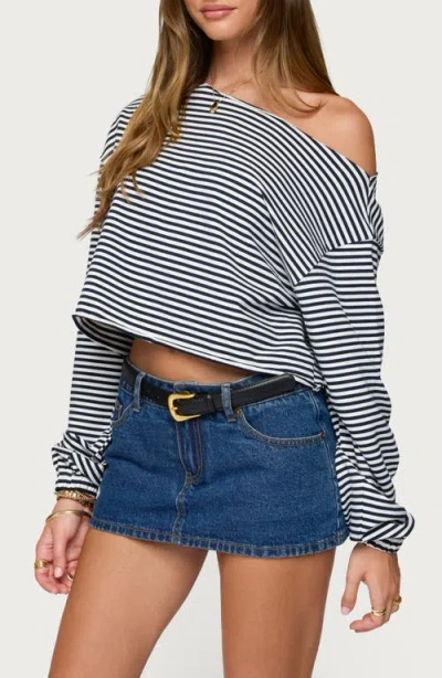 Edikted Aveline Stripe One-shoulder Sweatshirt In Multi