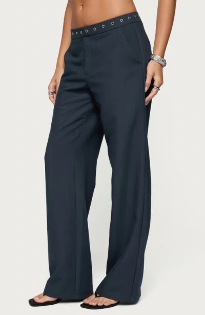 Edikted Ayve Eyelet Waist Straight Leg Pants In Blue