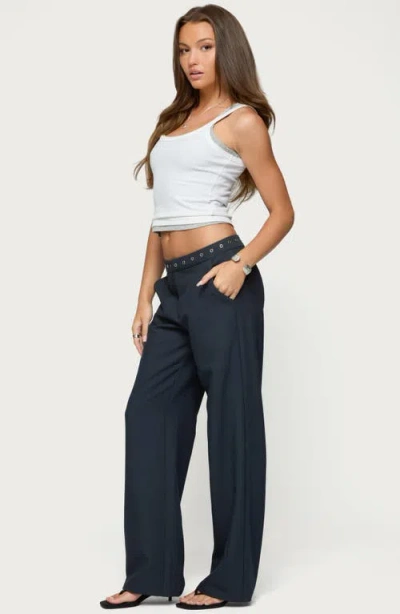 Edikted Ayve Eyelet Waist Straight Leg Pants In Blue