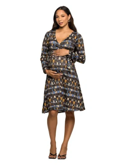 24seven Comfort Apparel Women's Maternity Long Sleeve Wrap Dress In Black