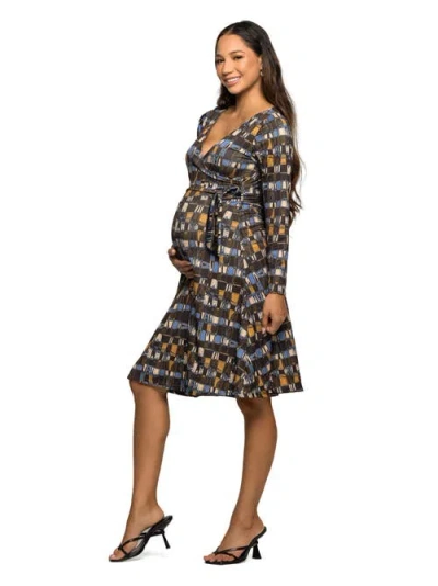 24seven Comfort Apparel Women's Maternity Long Sleeve Wrap Dress In Black