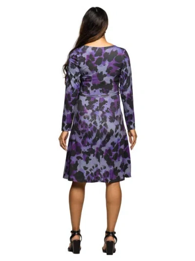 24seven Comfort Apparel Long Sleeve Wrap Dress With Belt Print In Blue