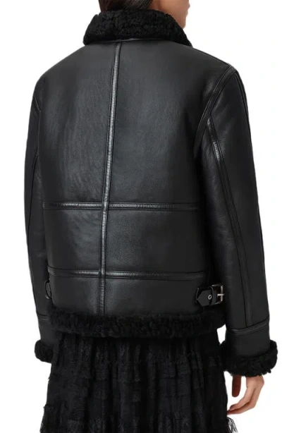 Allsaints Lorel Leather & Genuine Shearling Flying Jacket In Black