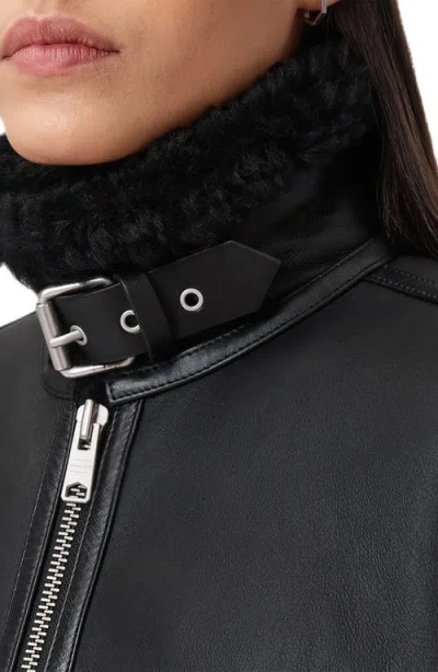 Allsaints Lorel Leather & Genuine Shearling Flying Jacket In Black
