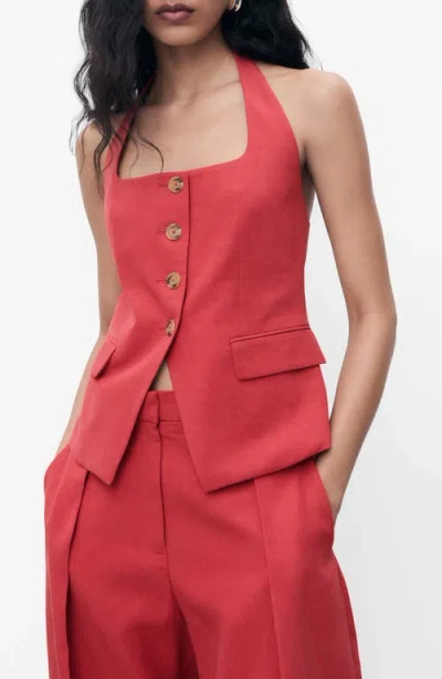 Mango Cotton Mix Halterneck Vest In Multi