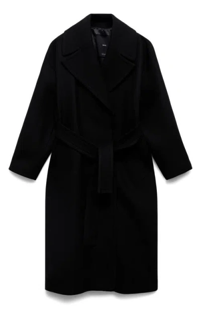 Mango Belted Wool Blend Coat In Black