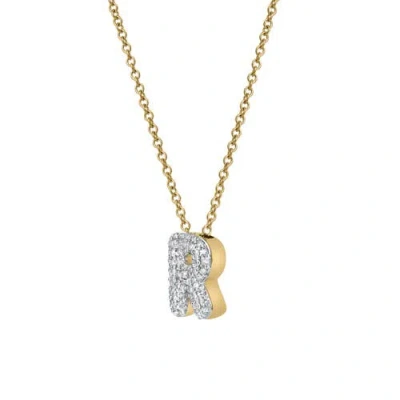 Luvmyjewelry Small Bubble Initial Letter 14k Yellow Gold Diamond Pendant Necklace In Gold