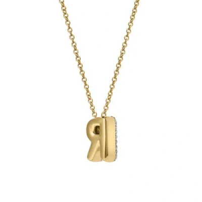 Luvmyjewelry Small Bubble Initial Letter 14k Yellow Gold Diamond Pendant Necklace In Gold