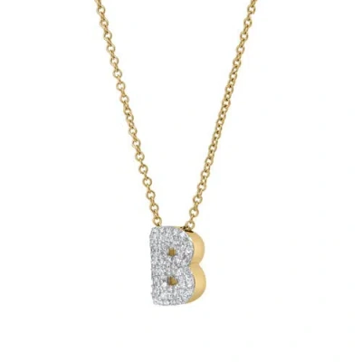 Luvmyjewelry Small Bubble Initial Letter 14k Yellow Gold Diamond Pendant Necklace In Gold