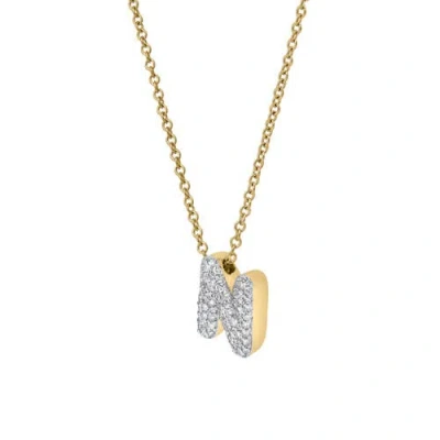 Luvmyjewelry Small Bubble Initial Letter 14k Yellow Gold Diamond Pendant Necklace In Gold