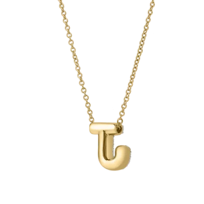 Luvmyjewelry Small Bubble Initial Letter 14k Yellow Gold Diamond Pendant Necklace In Gold