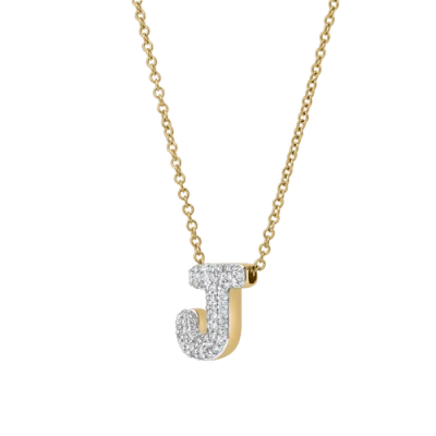 Luvmyjewelry Small Bubble Initial Letter 14k Yellow Gold Diamond Pendant Necklace In Gold