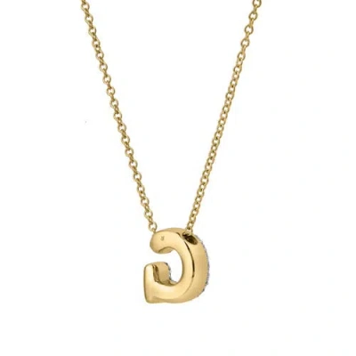 Luvmyjewelry Small Bubble Initial Letter 14k Yellow Gold Diamond Pendant Necklace In Gold