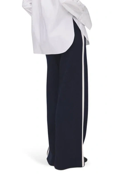 Mango Side Stripe Pull-on Straight Leg Knit Pants In Blue