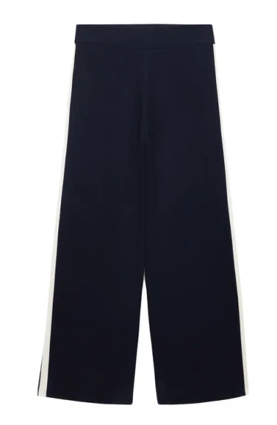 Mango Side Stripe Pull-on Straight Leg Knit Pants In Blue