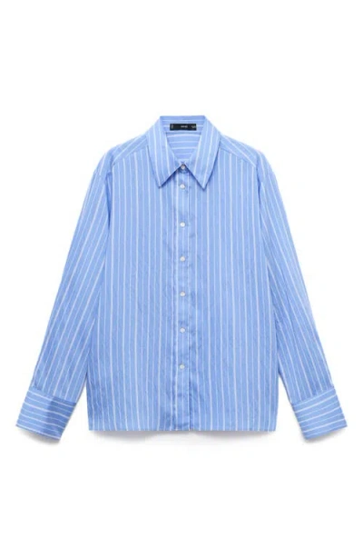 Mango Stripe Button-up Shirt In Blue