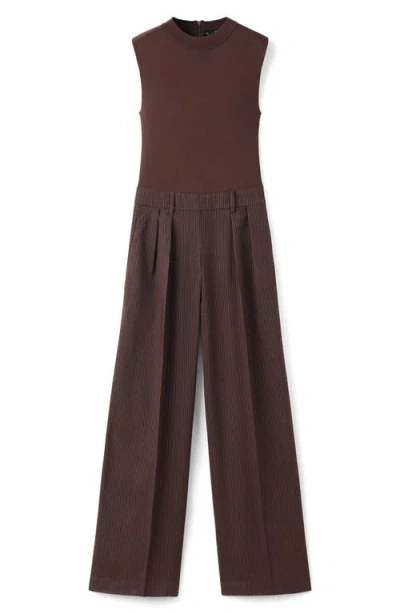 Mango Women's Combined Design Pinstripe Jumpsuit In Brown