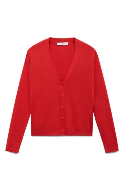 Mango V-neck Knitted Cardigan Dark Orange In Red