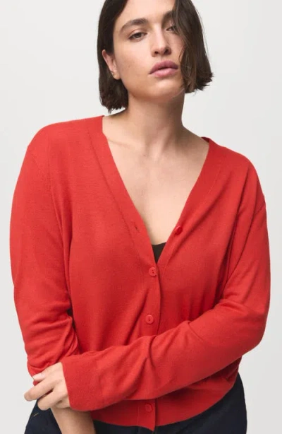 Mango V-neck Knitted Cardigan Dark Orange In Red