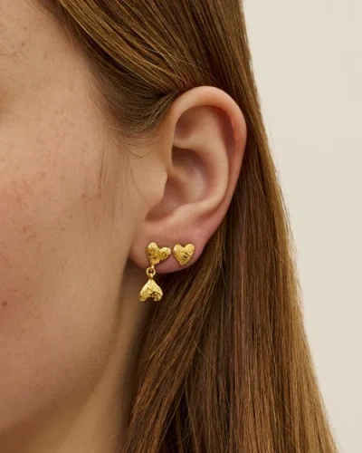 Ottoman Hands Hammered Heart Studs In Gold