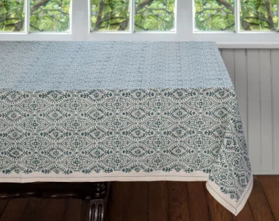 Sustainable Threads Hand Block Printed Tablecloth In Green