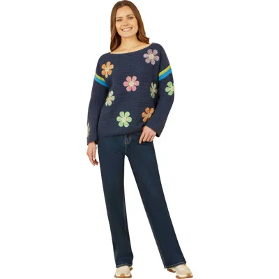 Yumi Crochet Flower Long Sleeve Jumper In Blue
