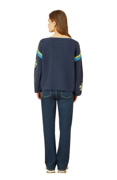 Yumi Crochet Flower Long Sleeve Jumper In Blue